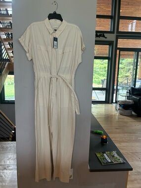 Universal Thread Cream Short-Sleeve Utility Jumpsuit with Tie Waist